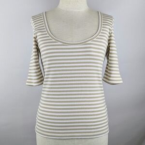 Faherty Tee Freestyle Rib Knit Short Sleeve Pima Blend Neutral Desi Stripe M NWT